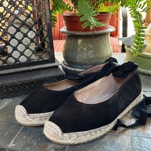 JJill black suede ballerina ankle tie espadrille 7
